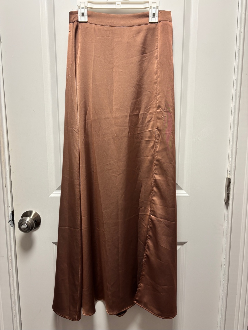 Women's Satin A-Line Maxi Skirt - Rust Brown